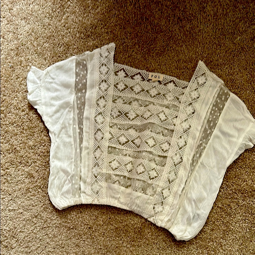 POL White lace  shirt. Cute with a bralette underneath